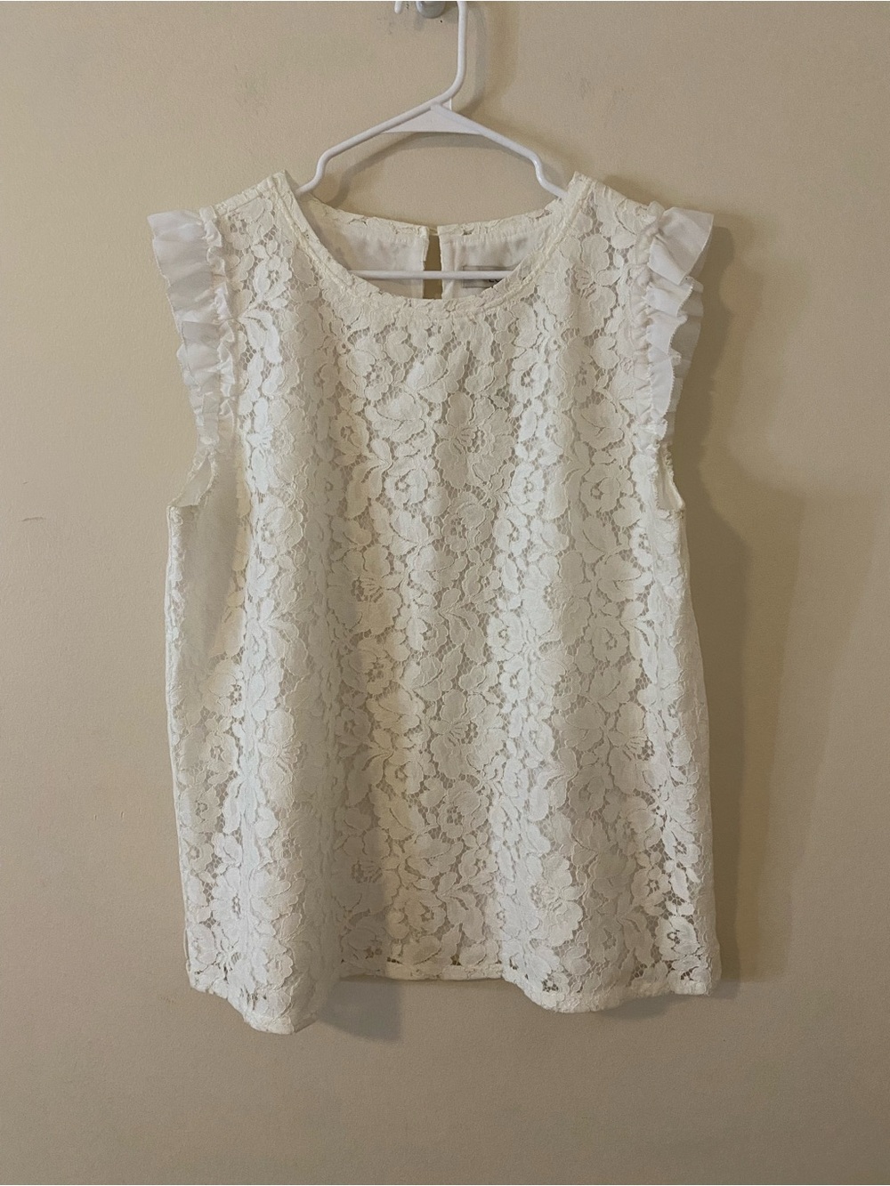 LOFT White Lace Ruffle Cap-Sleeve Camisole size Large cotton blend